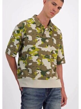 Mode Of One Men's Relaxed-Fit French Terry Polo Shirt Army Camo XL 100% Cotton